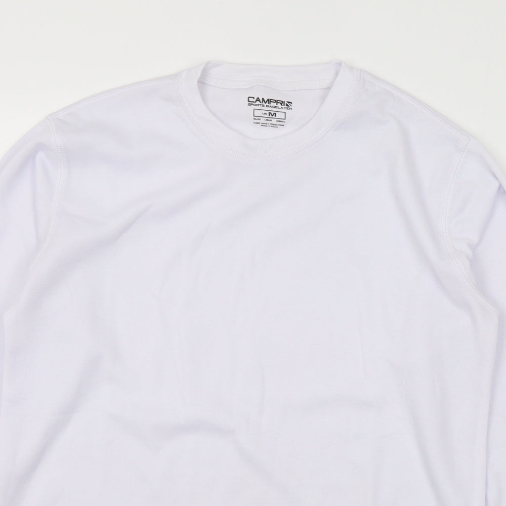 Campri Mens White Polyester Basic T-Shirt Size M Crew Neck - Sports Base Layer