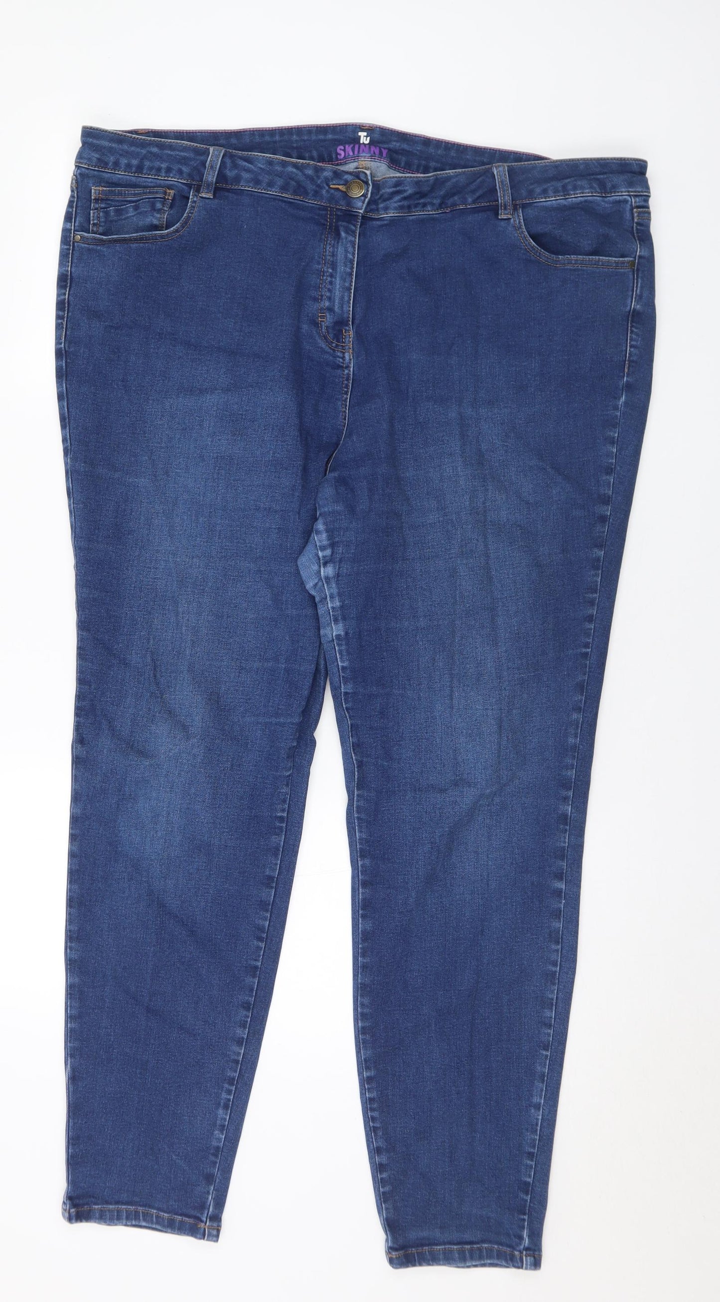 TU Womens Blue Cotton Skinny Jeans Size 22 L30 in Regular Button
