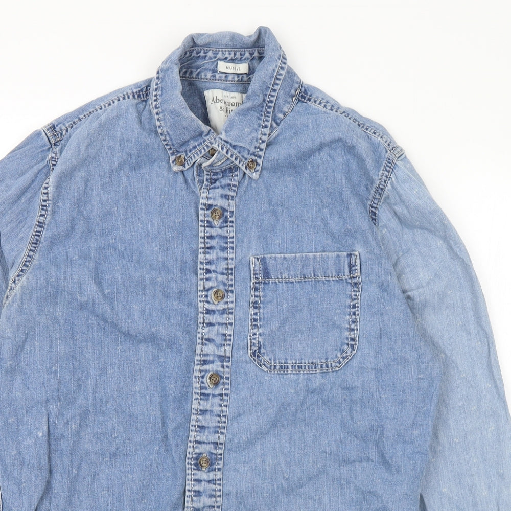 Abercrombie & Fitch Mens Blue Geometric Cotton Button-Up Size L Collared Button