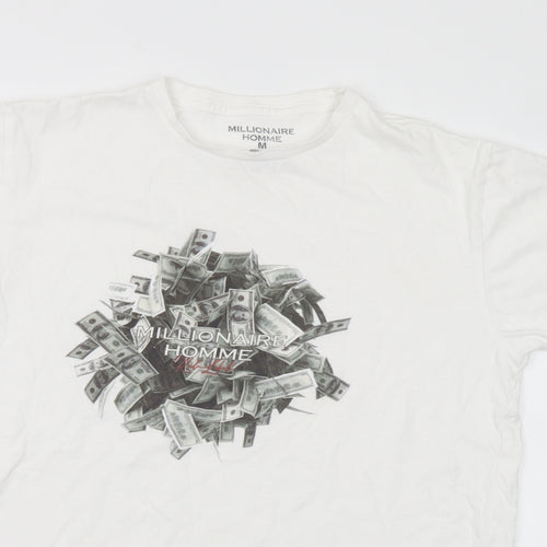 Millionaire Homme Mens White Cotton T-Shirt Size M Crew Neck - Money