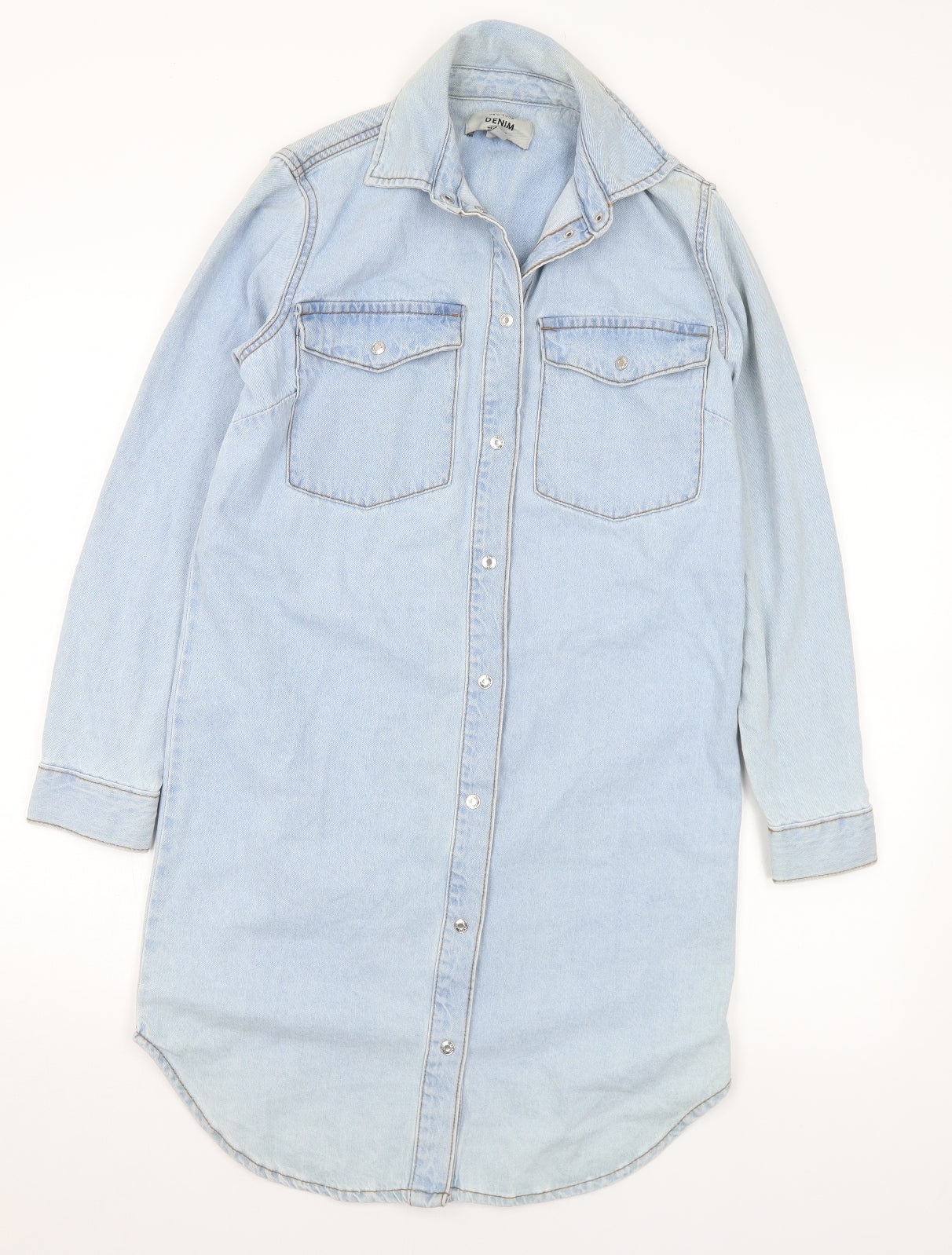 New Look Womens Blue Cotton Shirt Dress Size 6 Collared Snap