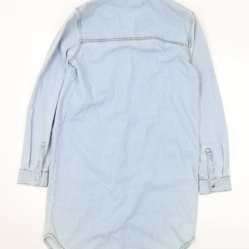 New Look Womens Blue Cotton Shirt Dress Size 6 Collared Snap