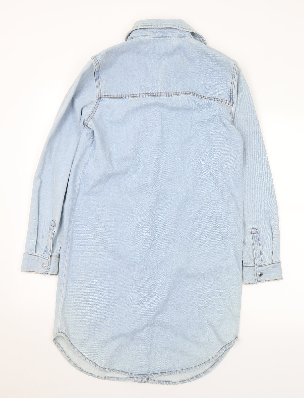 New Look Womens Blue Cotton Shirt Dress Size 6 Collared Snap