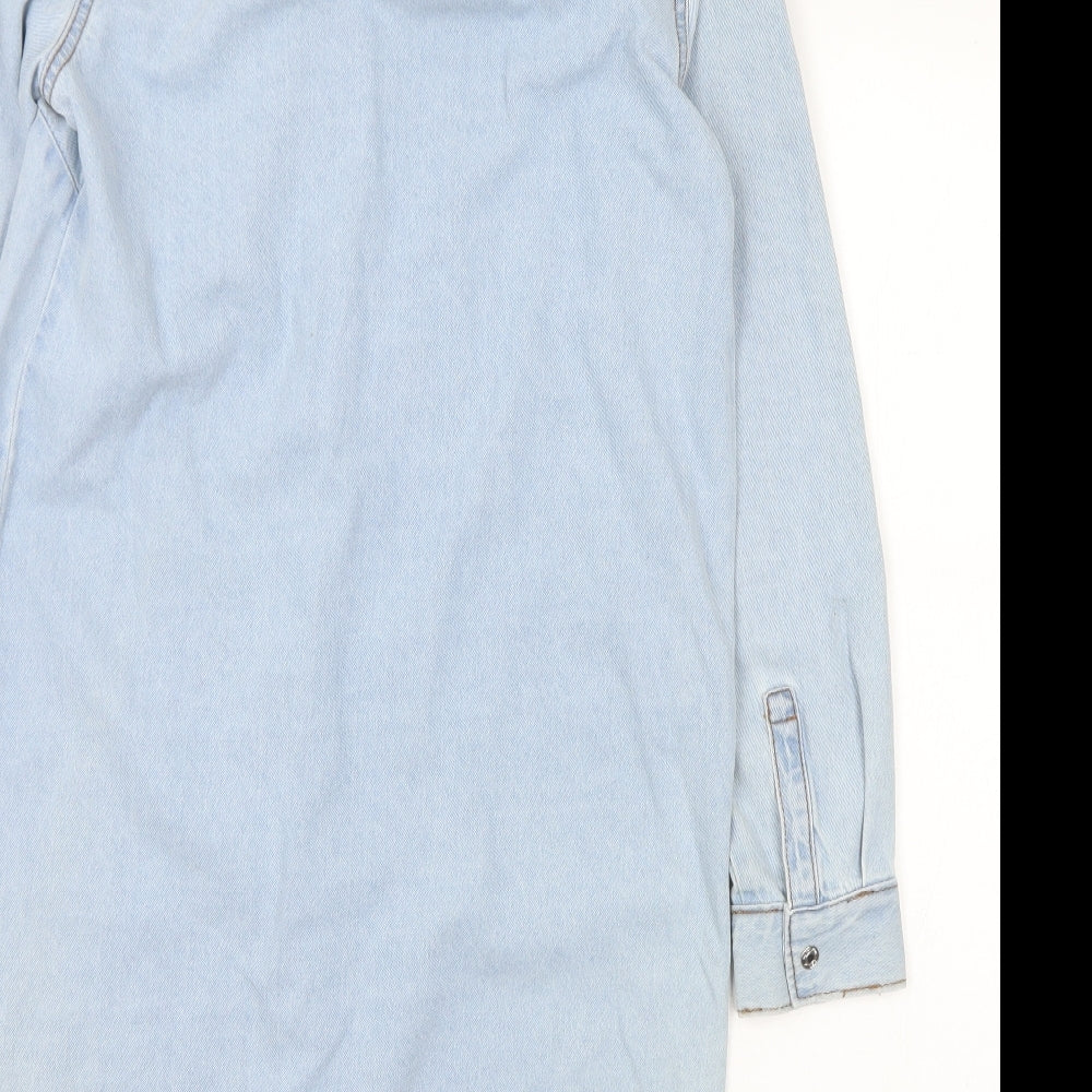 New Look Womens Blue Cotton Shirt Dress Size 6 Collared Snap