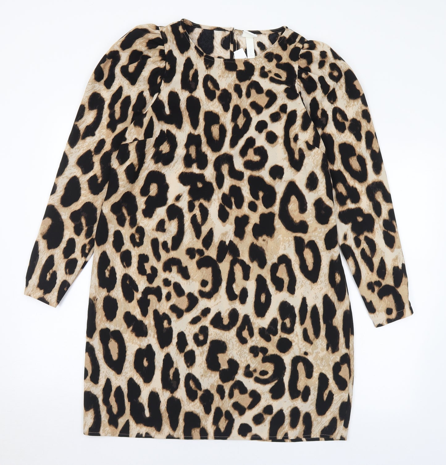 H&M Womens Brown Animal Print Polyester A-Line Size S Round Neck Zip