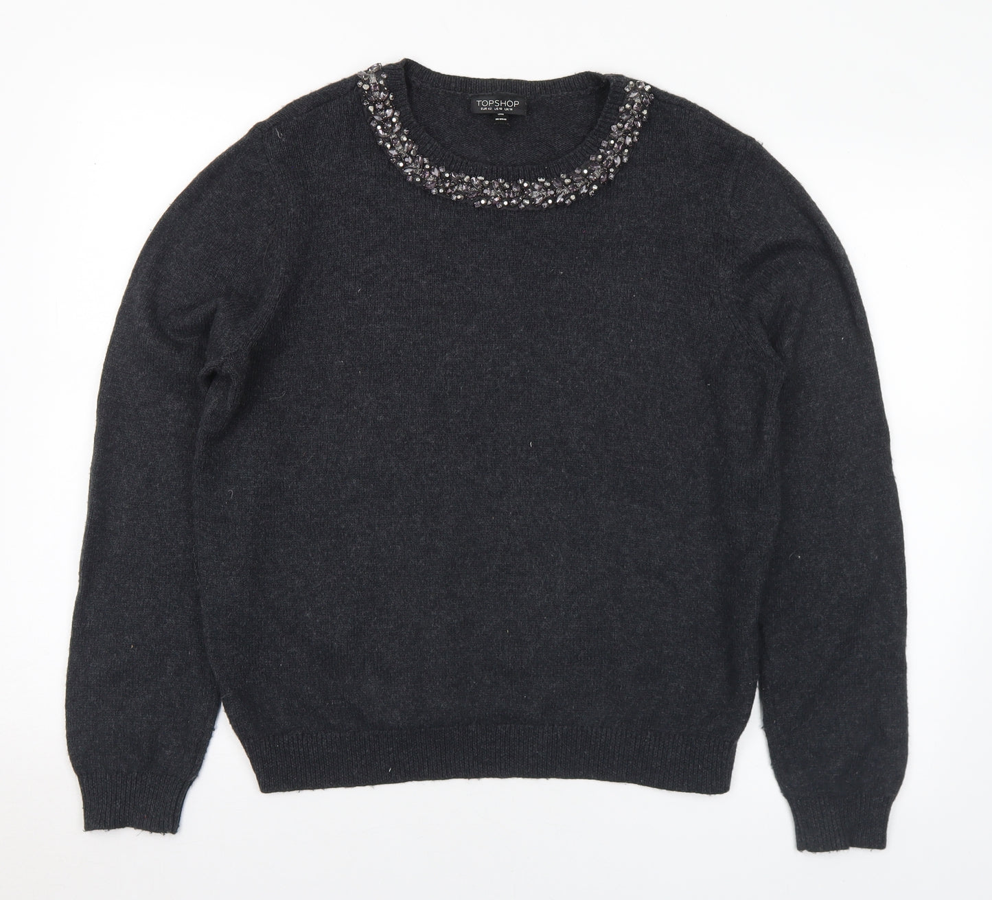 Topshop Womens Grey Round Neck Acrylic Pullover Jumper Size 14
