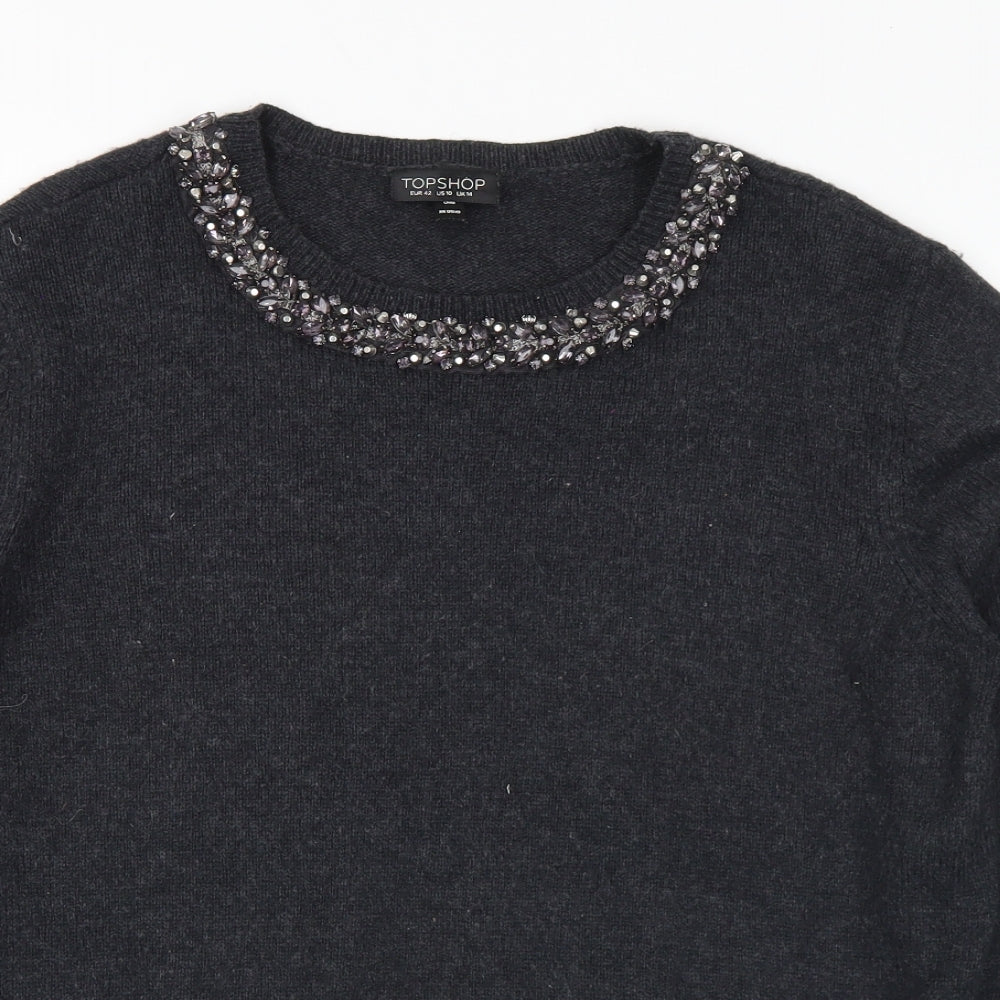 Topshop Womens Grey Round Neck Acrylic Pullover Jumper Size 14