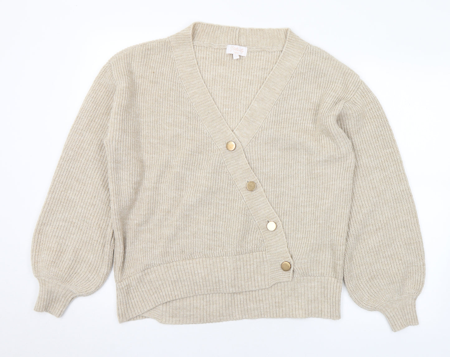 NEXT Womens Beige V-Neck Acrylic Cardigan Jumper Size S