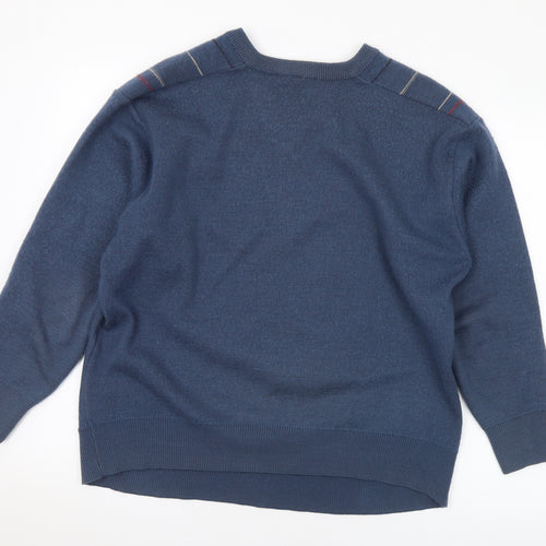 Galicci Mens Blue V-Neck Striped Wool Pullover Jumper Size L