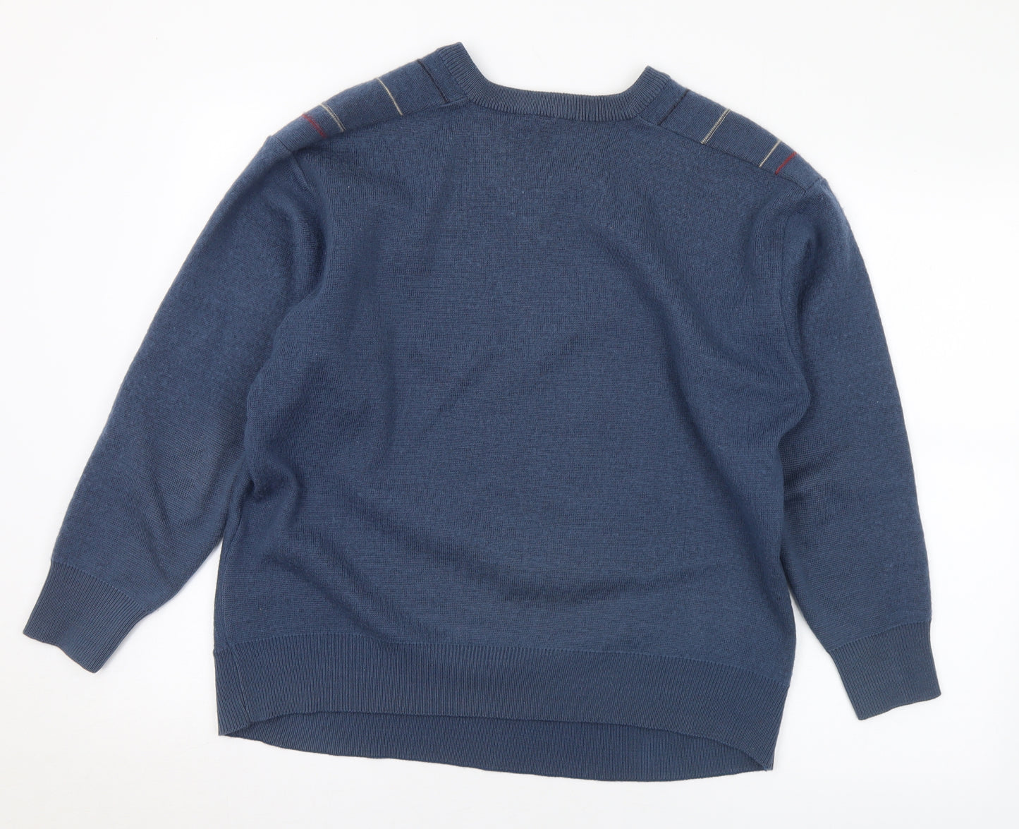 Galicci Mens Blue V-Neck Striped Wool Pullover Jumper Size L