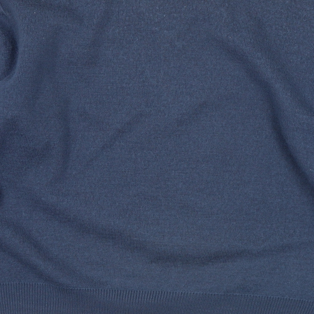 Galicci Mens Blue V-Neck Striped Wool Pullover Jumper Size L