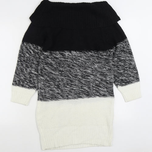 Preworn Womens Grey Roll Neck Striped Acrylic Pullover Jumper Size S