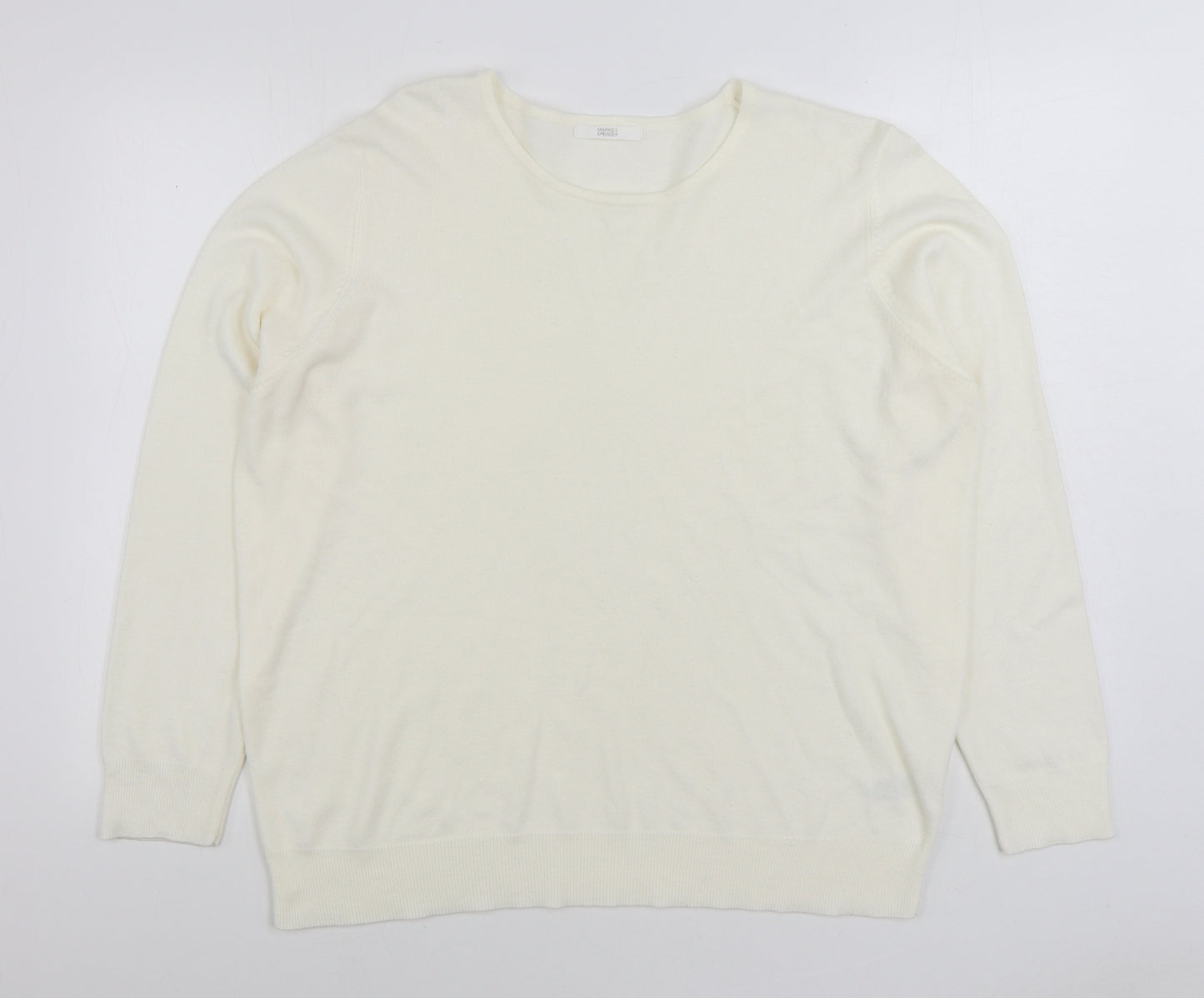 Marks and Spencer Womens White Round Neck Acrylic Pullover Jumper Size 20