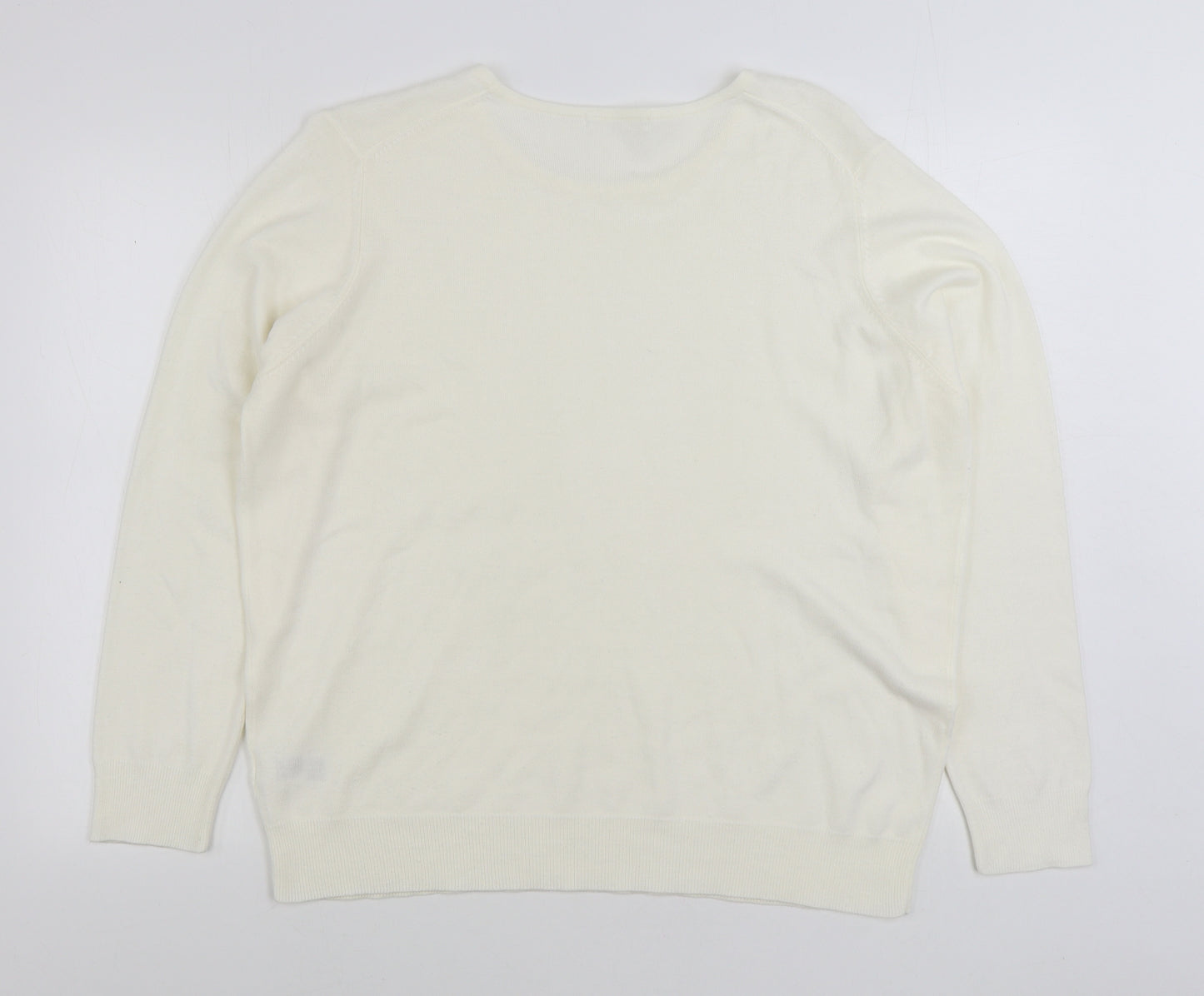 Marks and Spencer Womens White Round Neck Acrylic Pullover Jumper Size 20