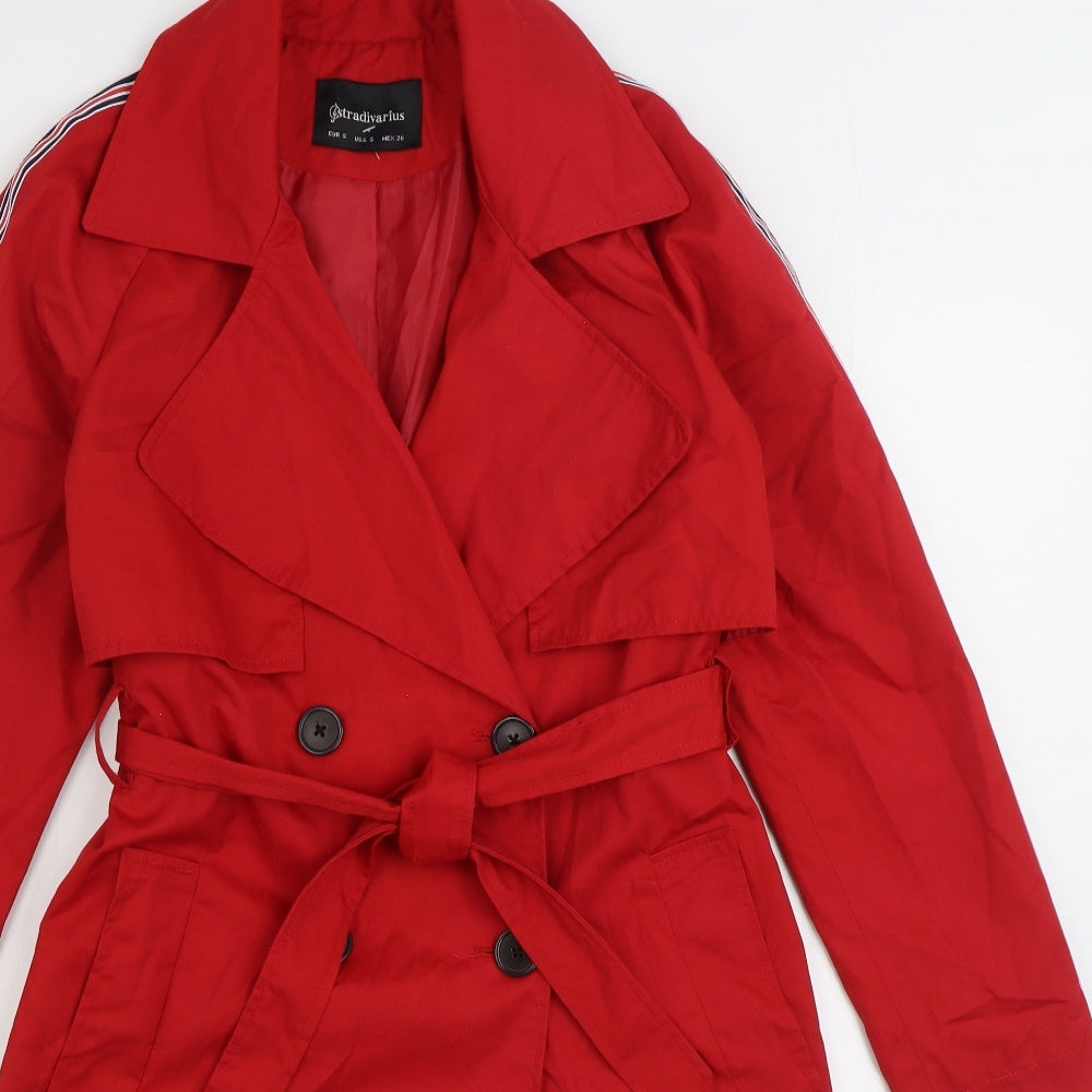 Stradivarius Womens Red Trench Coat Coat Size S Button