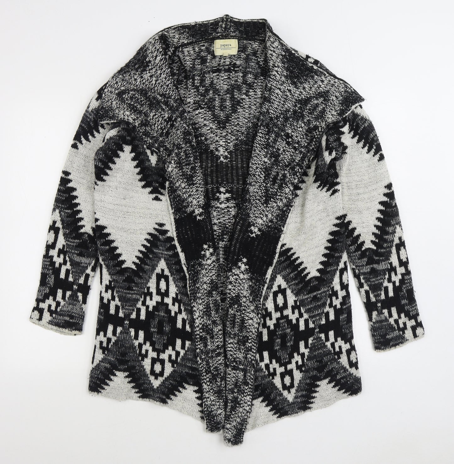 Matalan Womens Grey V-Neck Geometric Acrylic Cardigan Jumper Size S