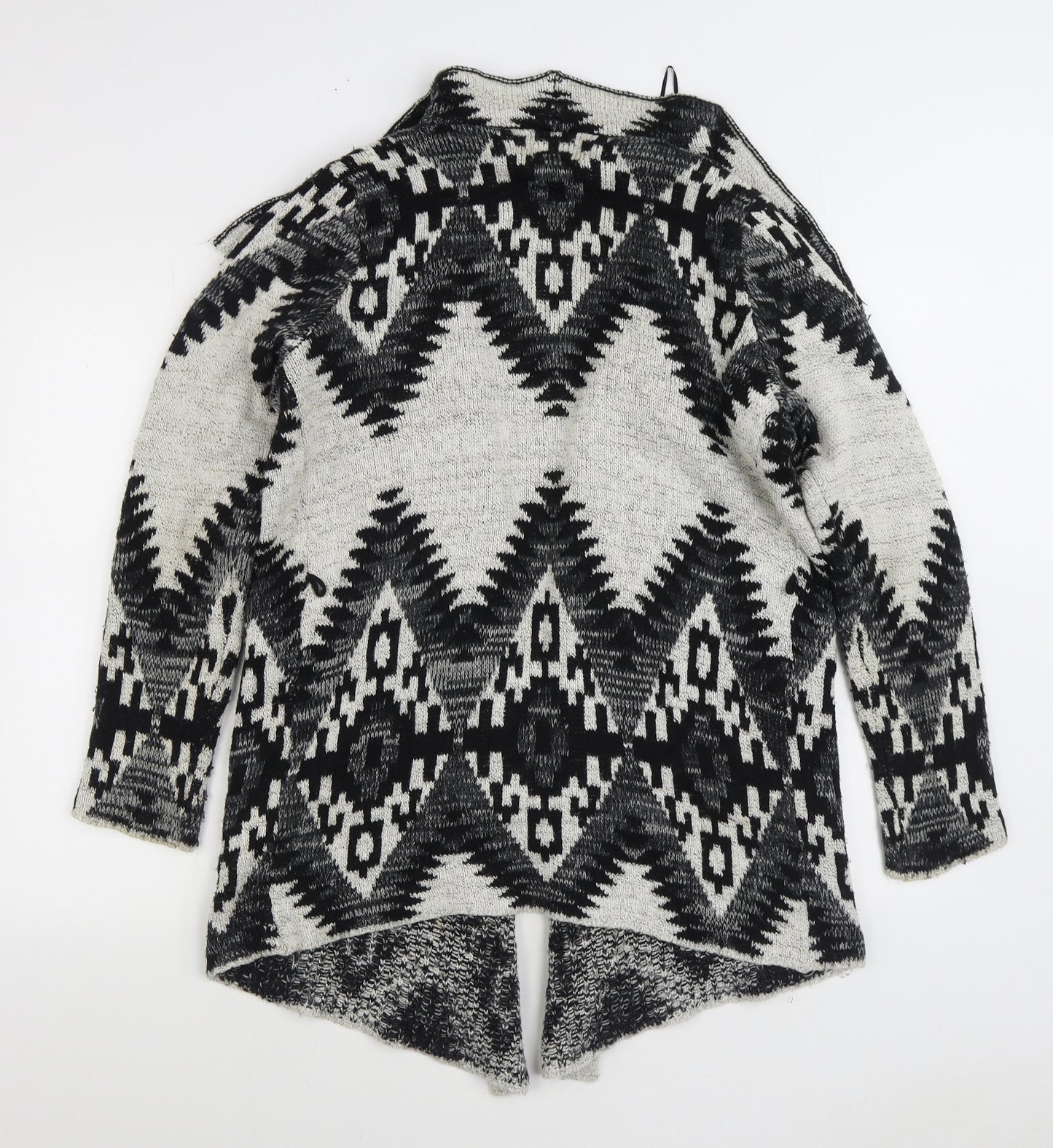 Matalan Womens Grey V-Neck Geometric Acrylic Cardigan Jumper Size S