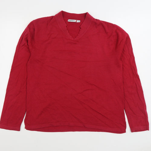 Poppy Womens Pink V-Neck Acrylic Pullover Jumper Size 18