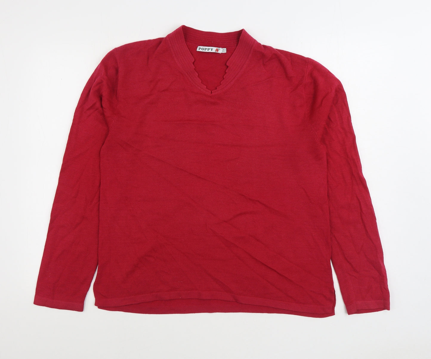 Poppy Womens Pink V-Neck Acrylic Pullover Jumper Size 18