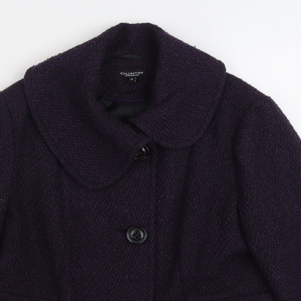 Debenhams Womens Purple Overcoat Coat Size 16 Button