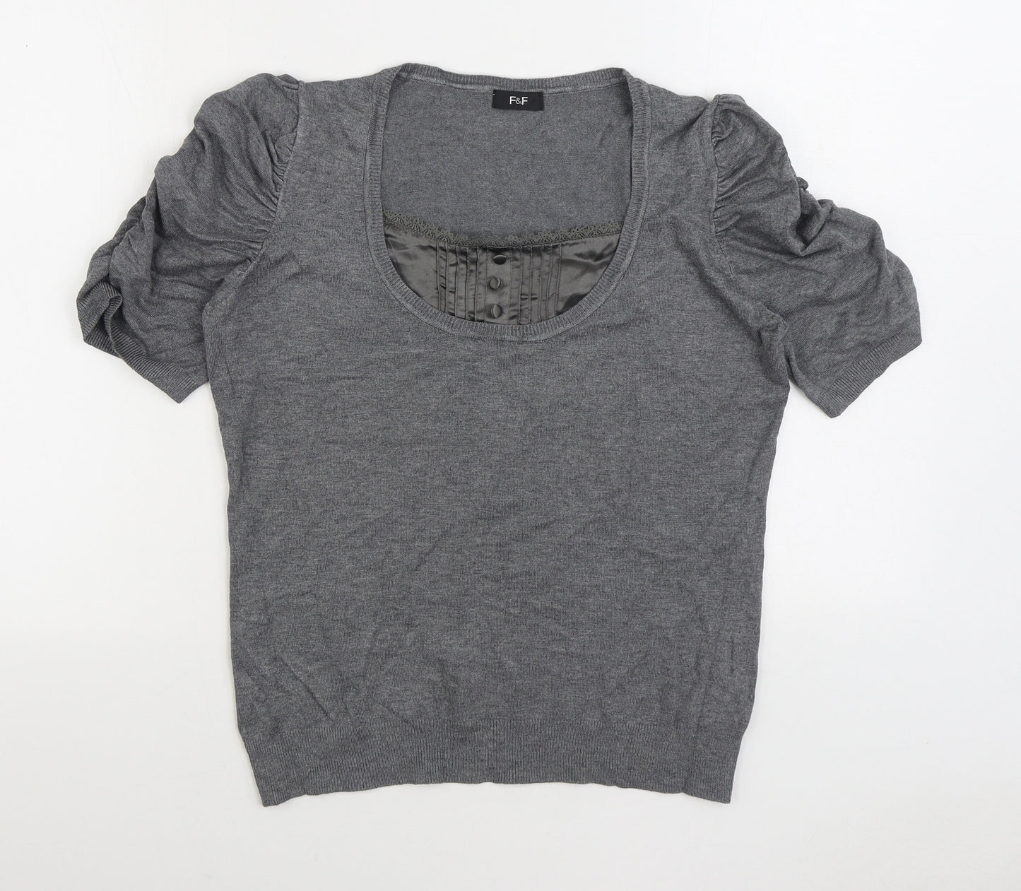 F&F Womens Grey Scoop Neck Viscose Pullover Jumper Size 16