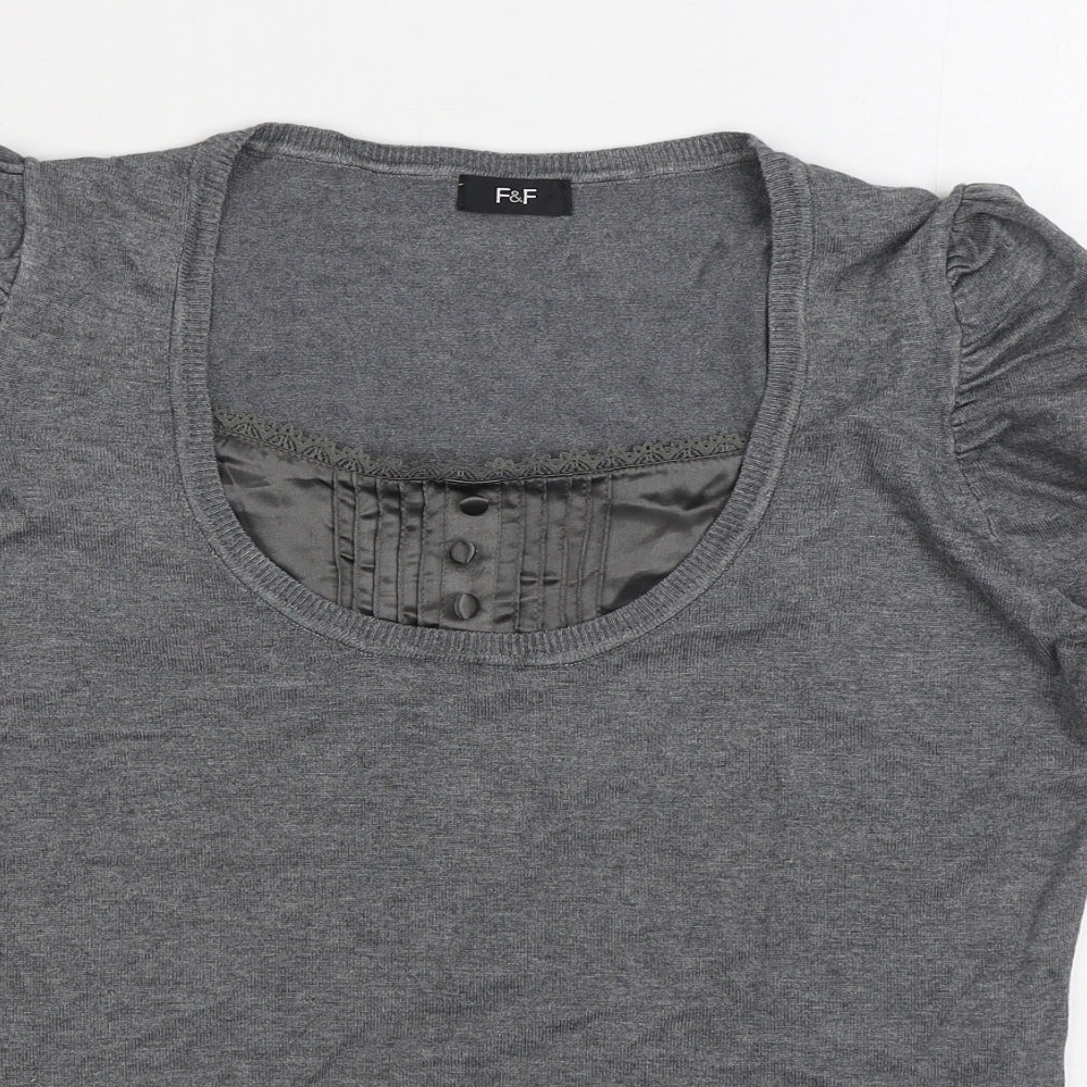 F&F Womens Grey Scoop Neck Viscose Pullover Jumper Size 16