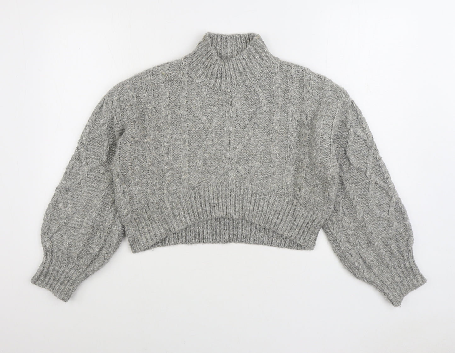 Primark Womens Grey High Neck Acrylic Pullover Jumper Size M - Cropped