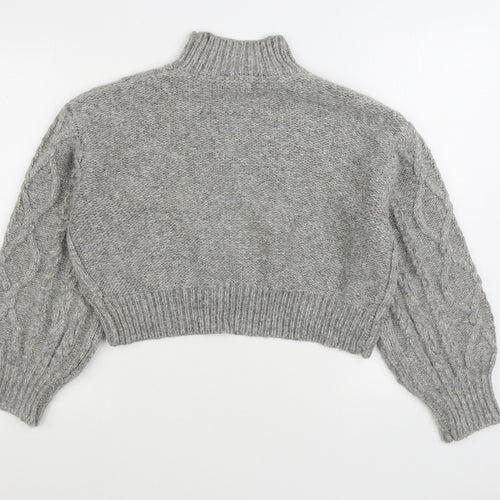 Primark Womens Grey High Neck Acrylic Pullover Jumper Size M - Cropped