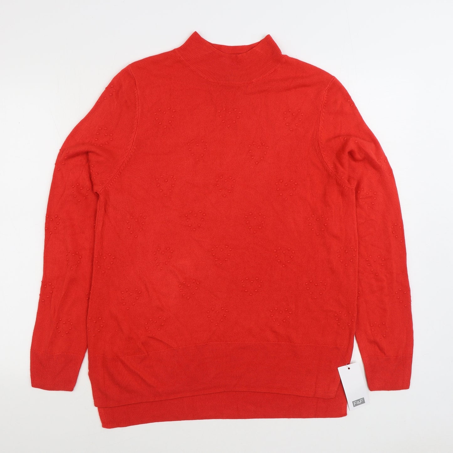 F&F Womens Red Mock Neck Geometric Acrylic Pullover Jumper Size 16