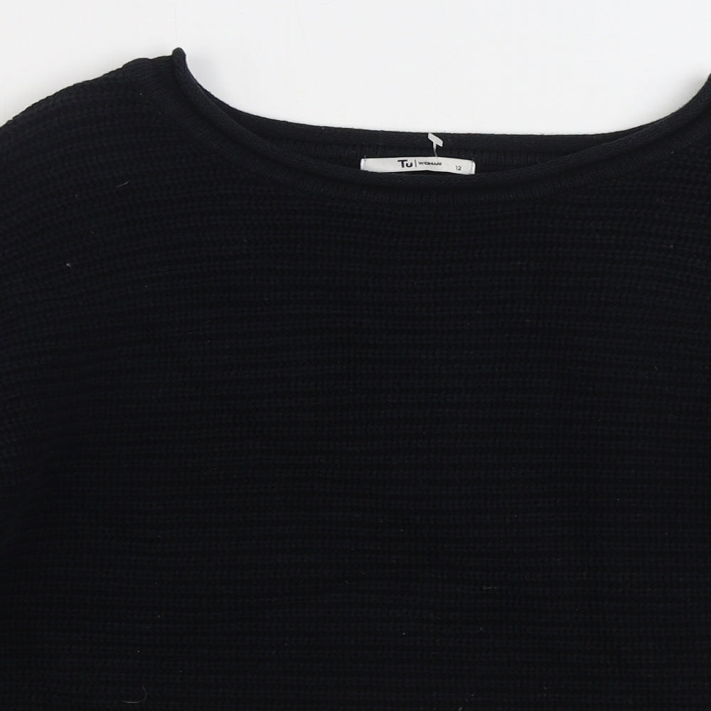 TU Womens Black Boat Neck Cotton Pullover Jumper Size 12