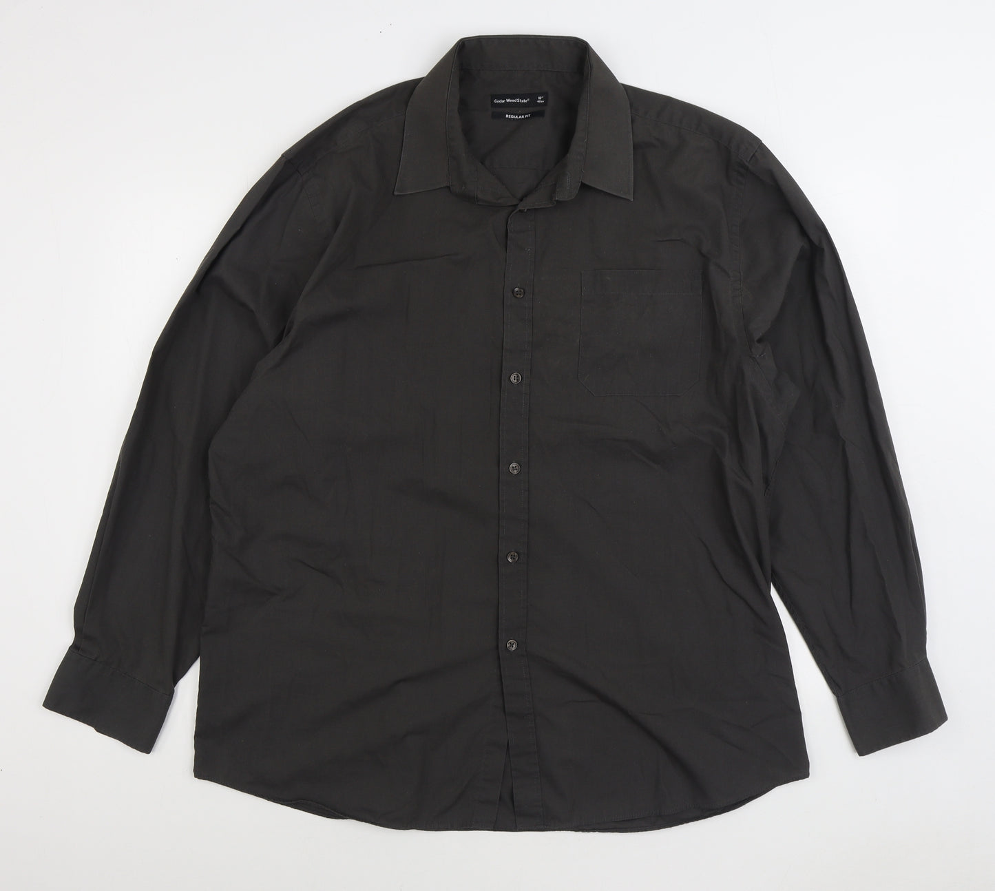 Cedar Wood State Mens Grey Cotton Dress Shirt Size 18 Collared Button