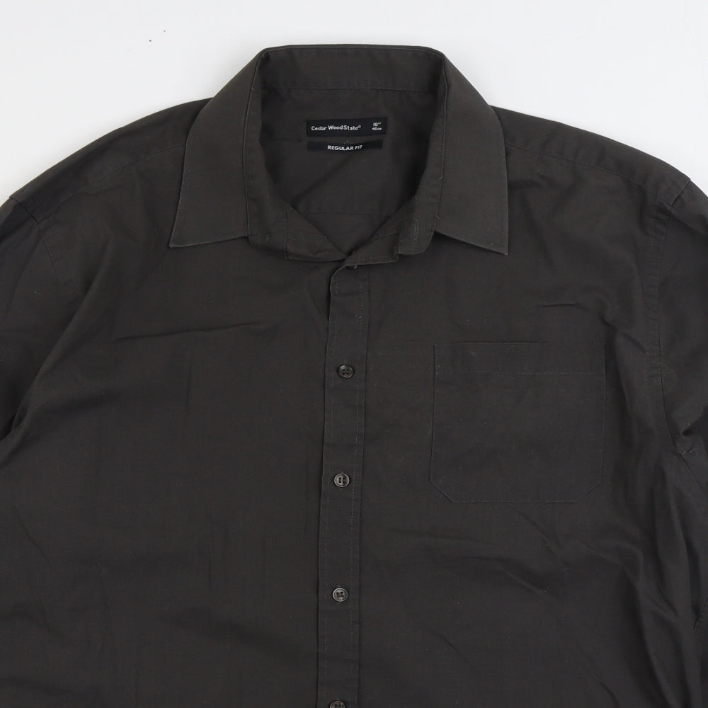 Cedar Wood State Mens Grey Cotton Dress Shirt Size 18 Collared Button