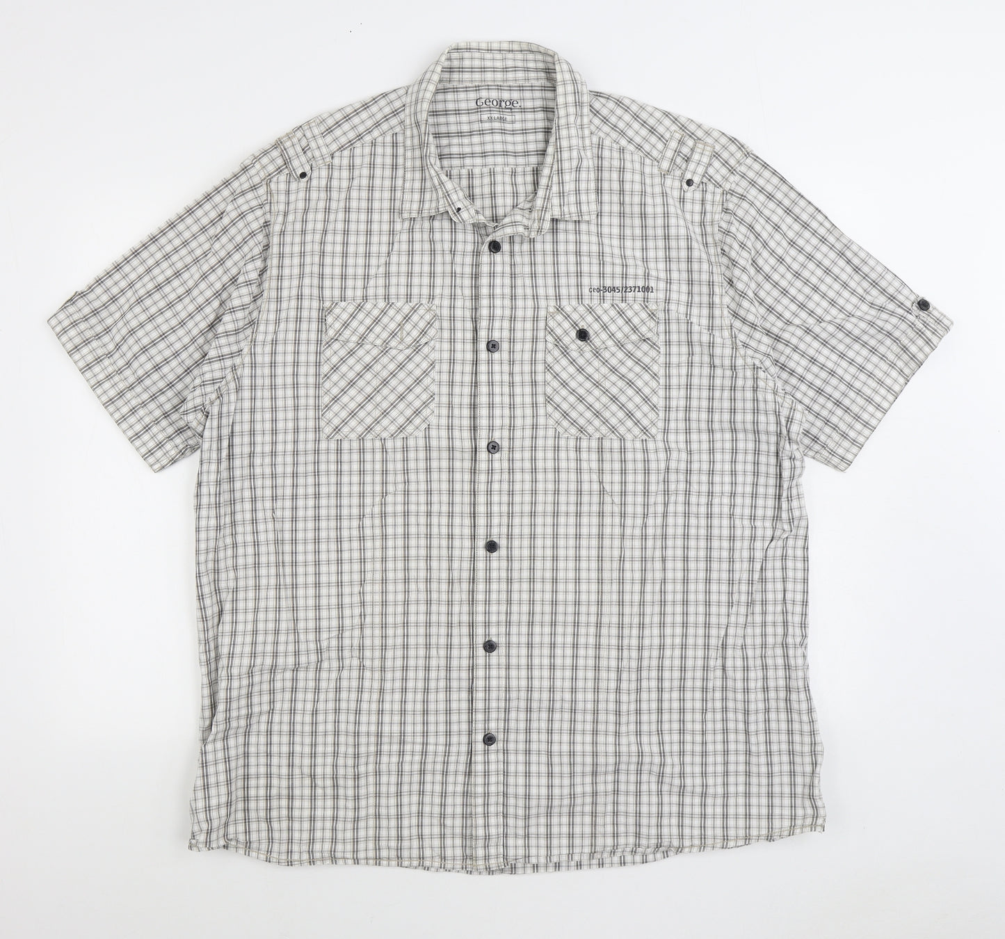 George Mens White Plaid Cotton Button-Up Size 2XL Collared Button