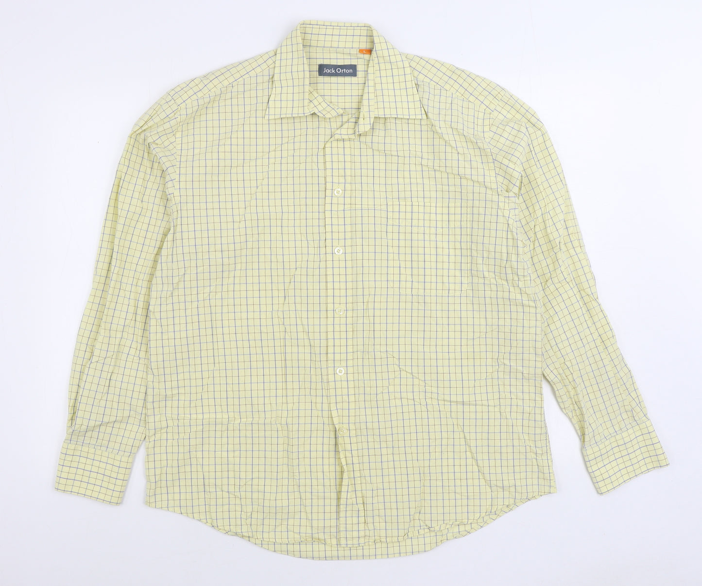 Jack Orton Mens Yellow Check Cotton Button-Up Size L Collared Button