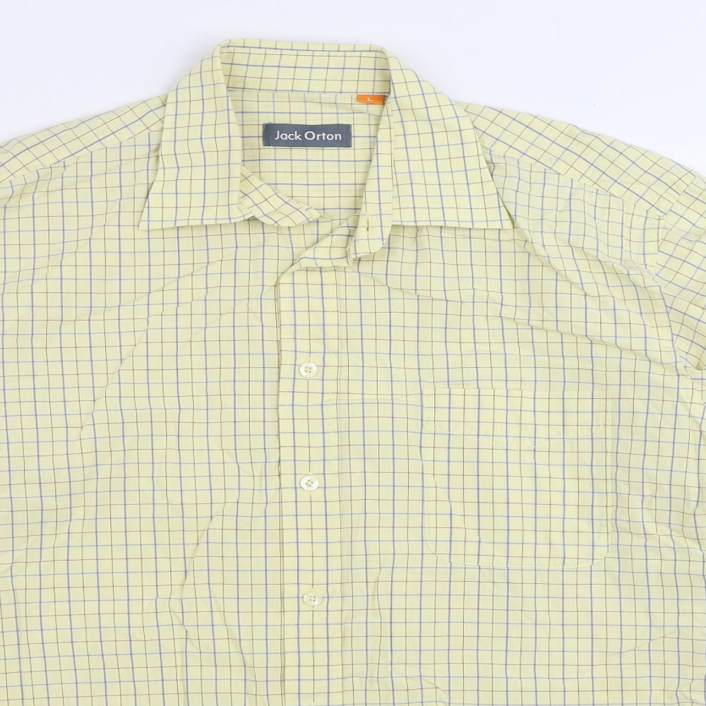 Jack Orton Mens Yellow Check Cotton Button-Up Size L Collared Button