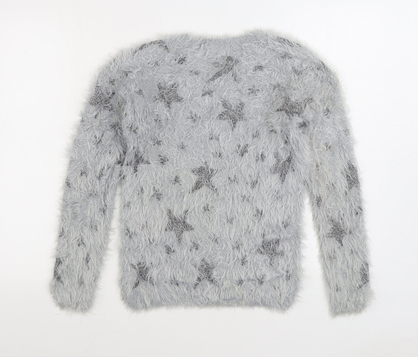 NEXT Girls Grey Round Neck Geometric Nylon Pullover Jumper Size 12 Years Pullover - Stars
