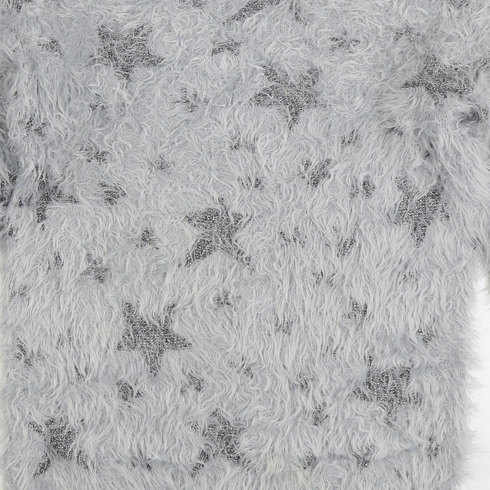 NEXT Girls Grey Round Neck Geometric Nylon Pullover Jumper Size 12 Years Pullover - Stars