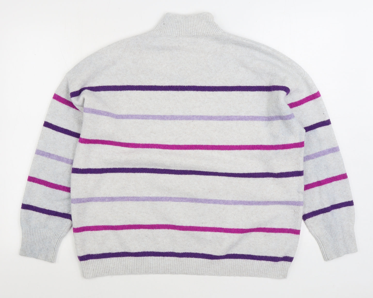TU Womens Grey High Neck Striped Acrylic Pullover Jumper Size 16