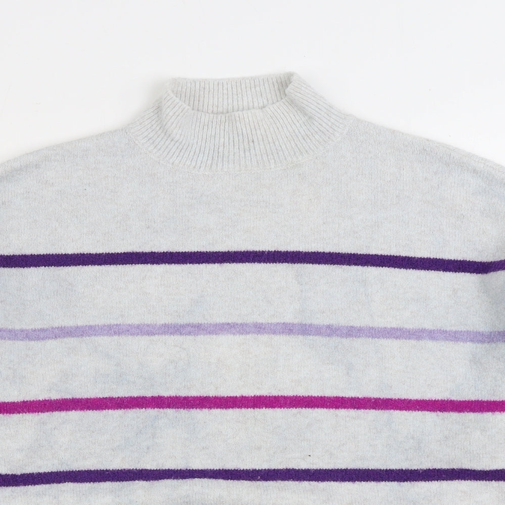 TU Womens Grey High Neck Striped Acrylic Pullover Jumper Size 16