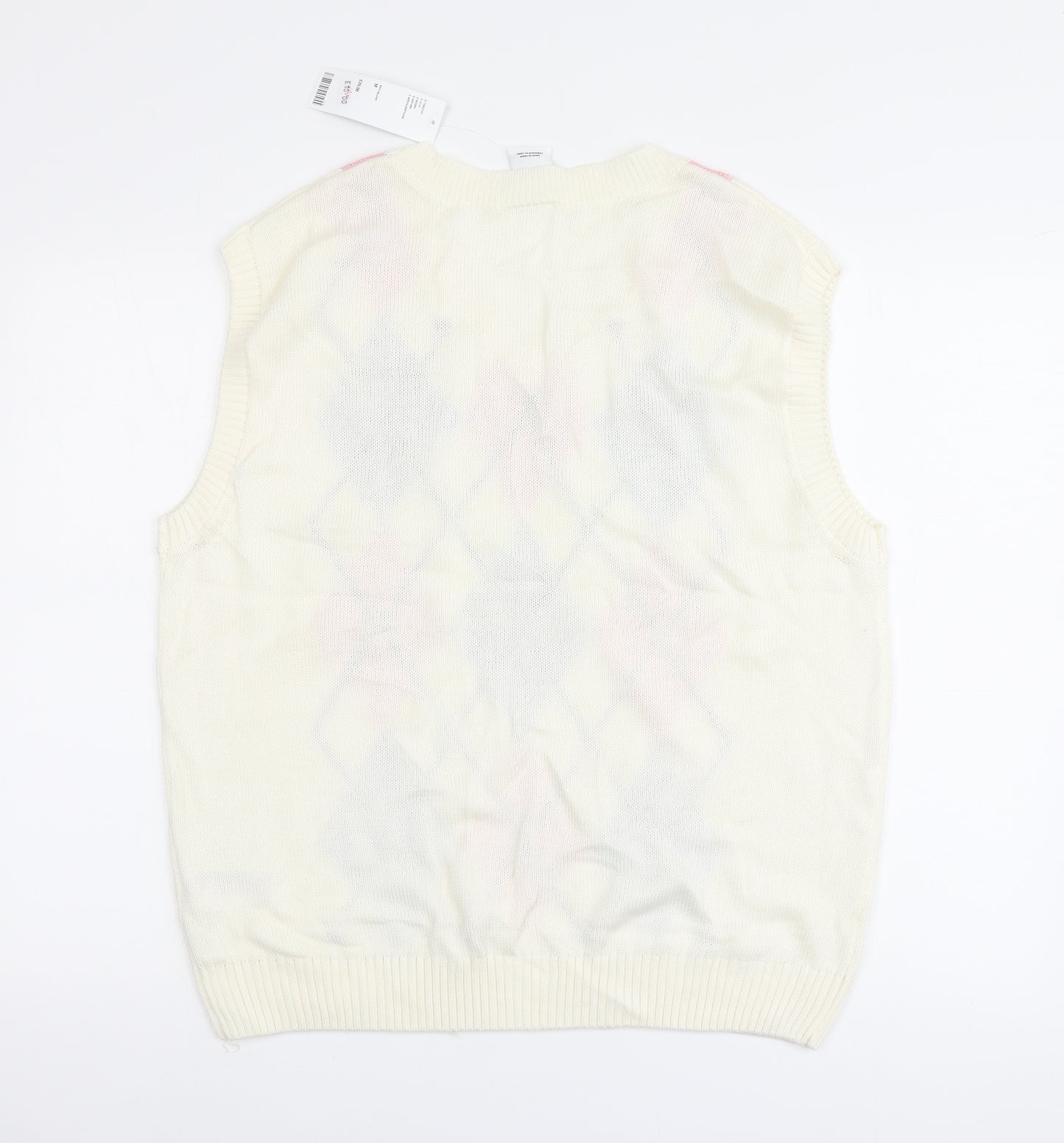 Urban Outfitters Mens Ivory V-Neck Argyle/Diamond Acrylic Vest Jumper Size M