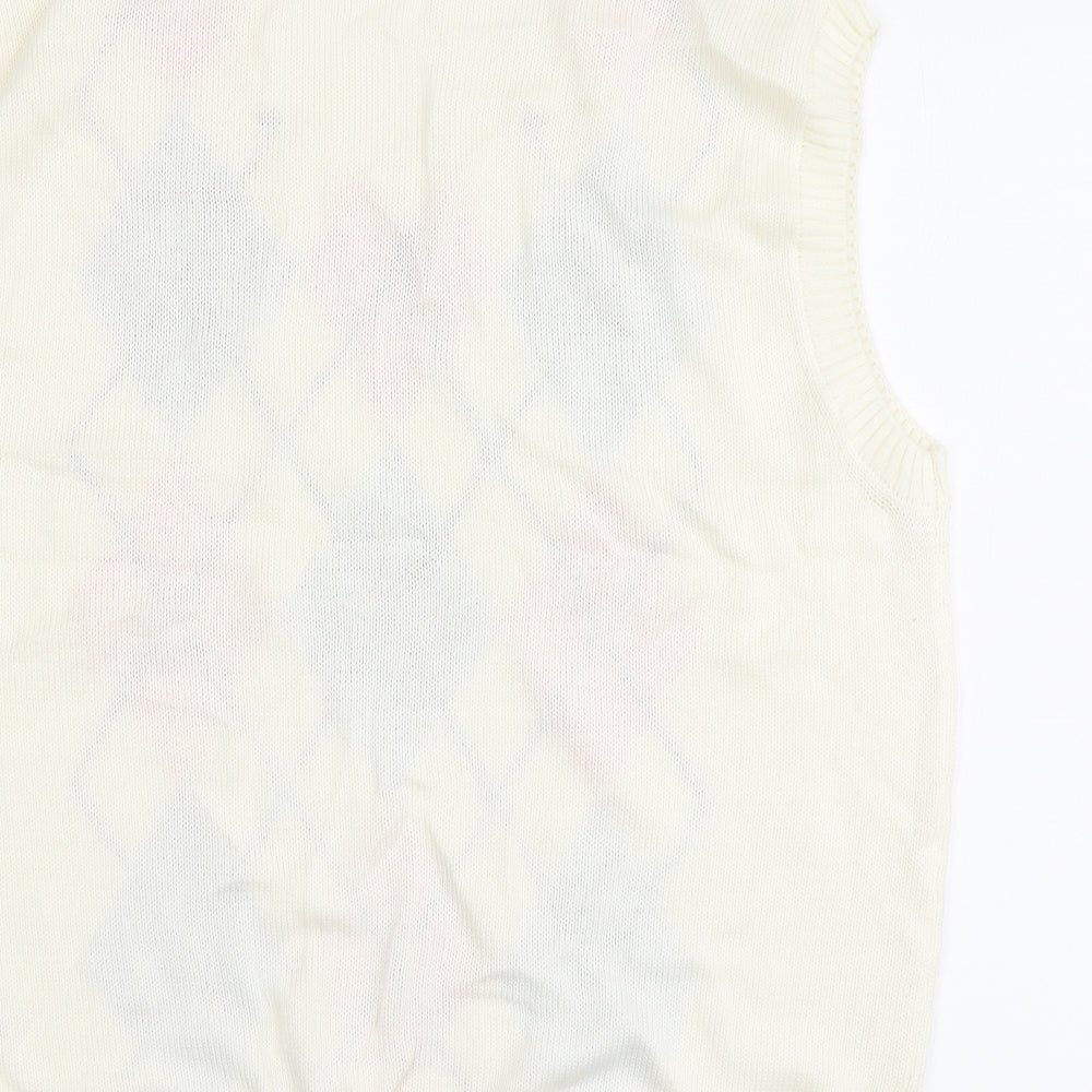 Urban Outfitters Mens Ivory V-Neck Argyle/Diamond Acrylic Vest Jumper Size M