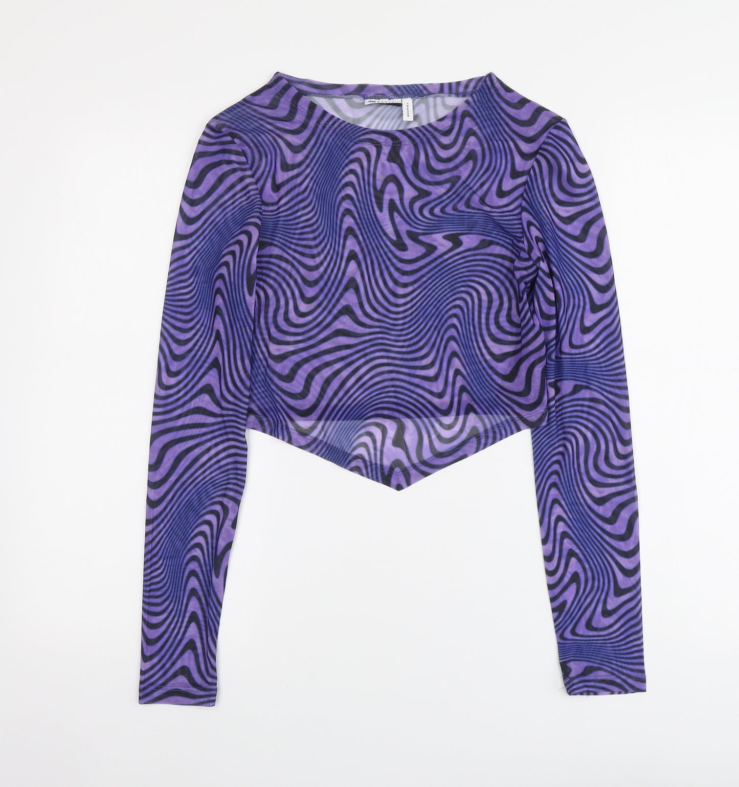 ASOS Womens Purple Geometric Polyester Basic T-Shirt Size 10 Round Neck