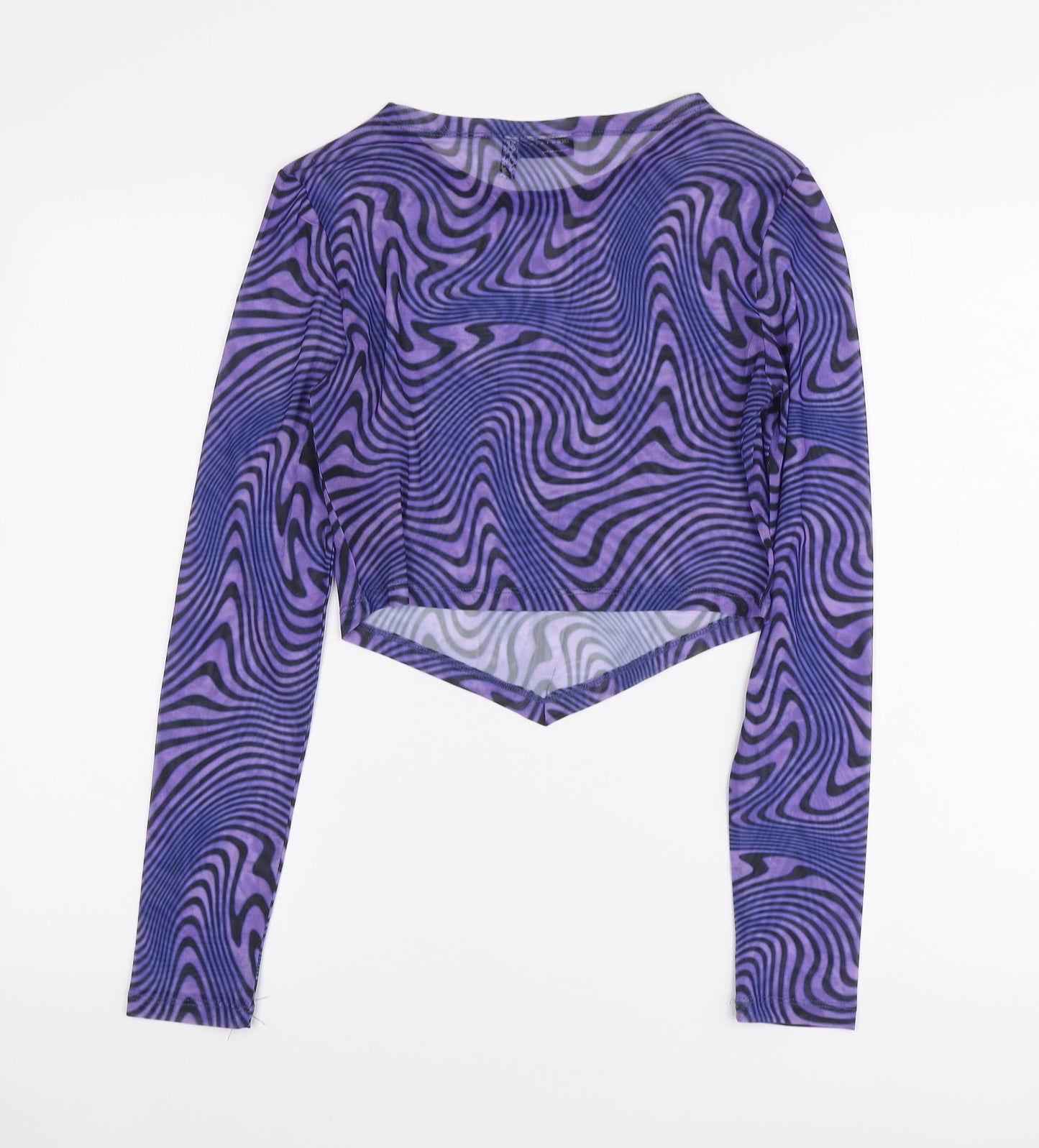 ASOS Womens Purple Geometric Polyester Basic T-Shirt Size 10 Round Neck