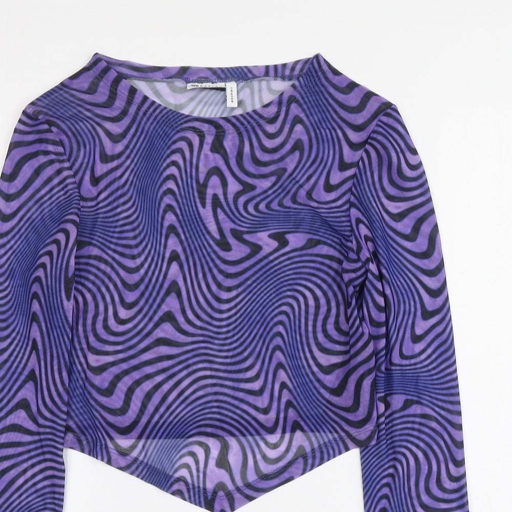 ASOS Womens Purple Geometric Polyester Basic T-Shirt Size 10 Round Neck