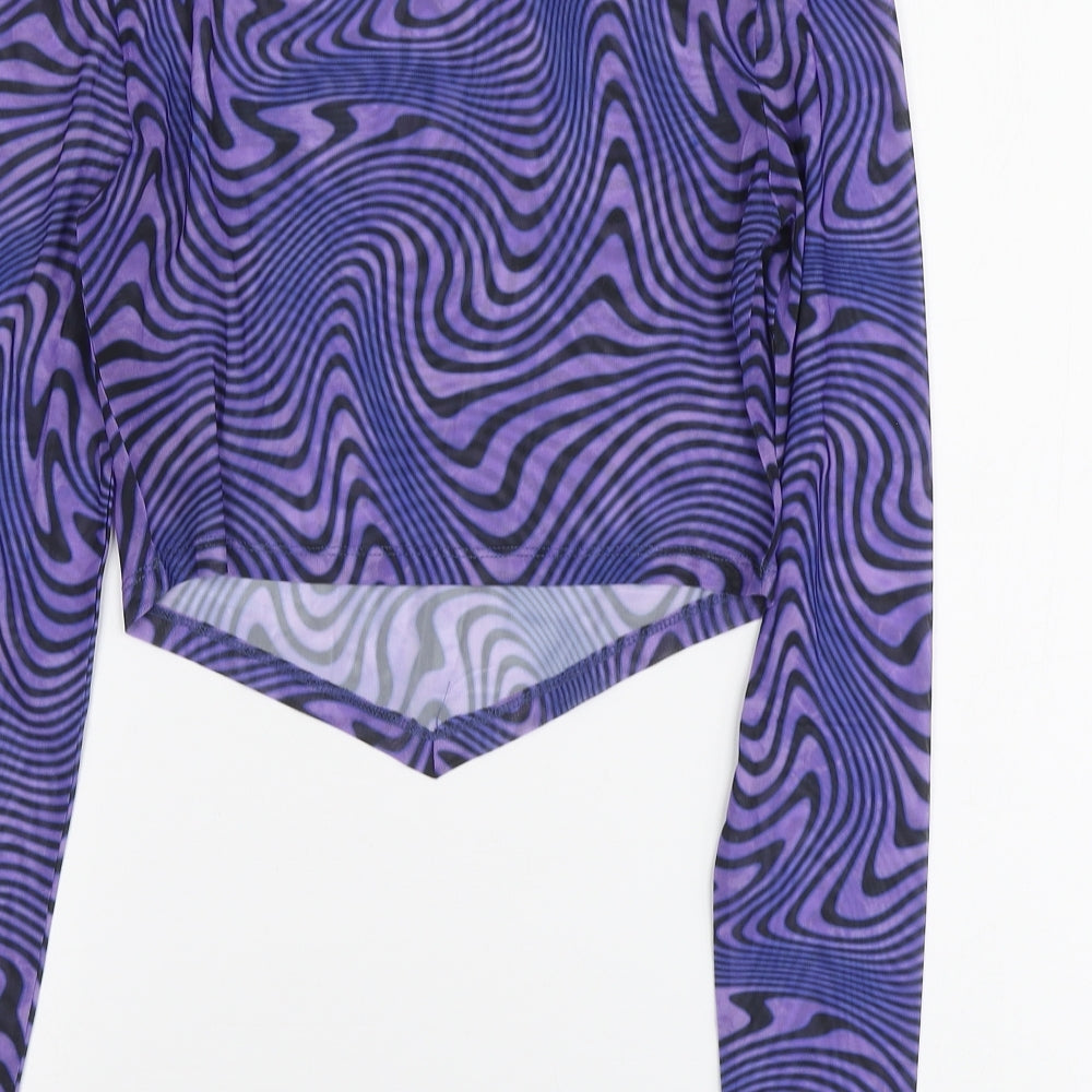 ASOS Womens Purple Geometric Polyester Basic T-Shirt Size 10 Round Neck