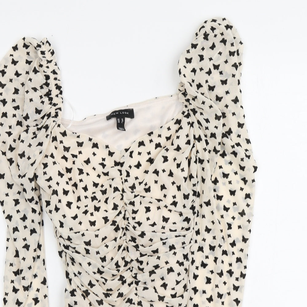 New Look Womens Beige Geometric Polyester Basic Blouse Size 10 V-Neck - Stars