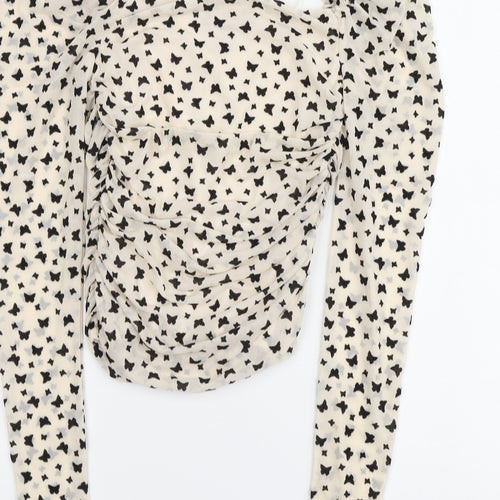 New Look Womens Beige Geometric Polyester Basic Blouse Size 10 V-Neck - Stars