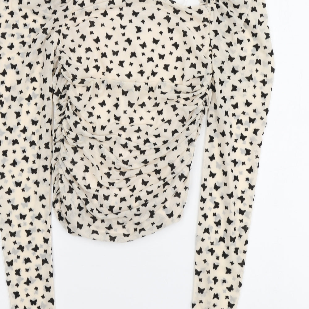 New Look Womens Beige Geometric Polyester Basic Blouse Size 10 V-Neck - Stars