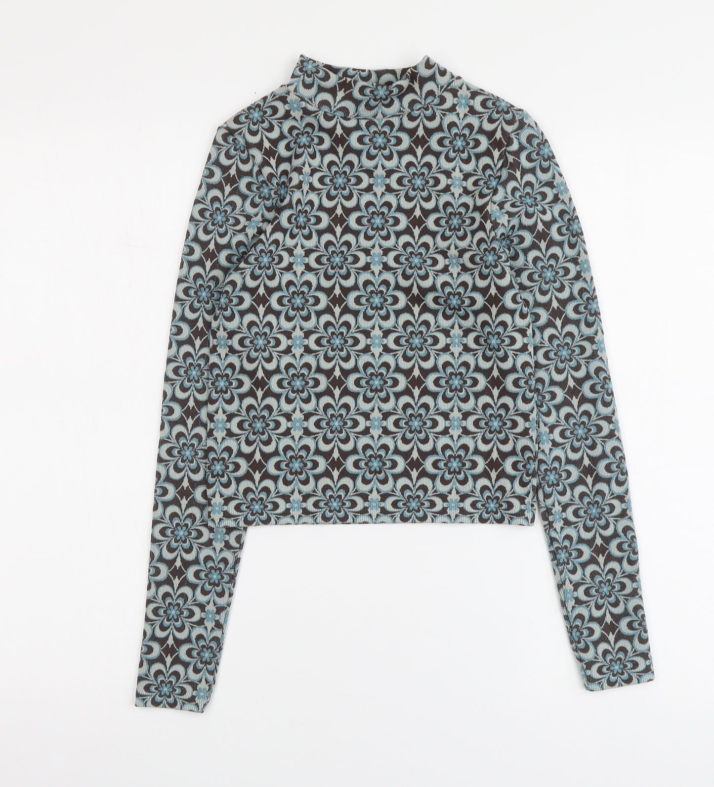 Stradivarius Womens Multicoloured Geometric Polyester Basic Blouse Size S High Neck