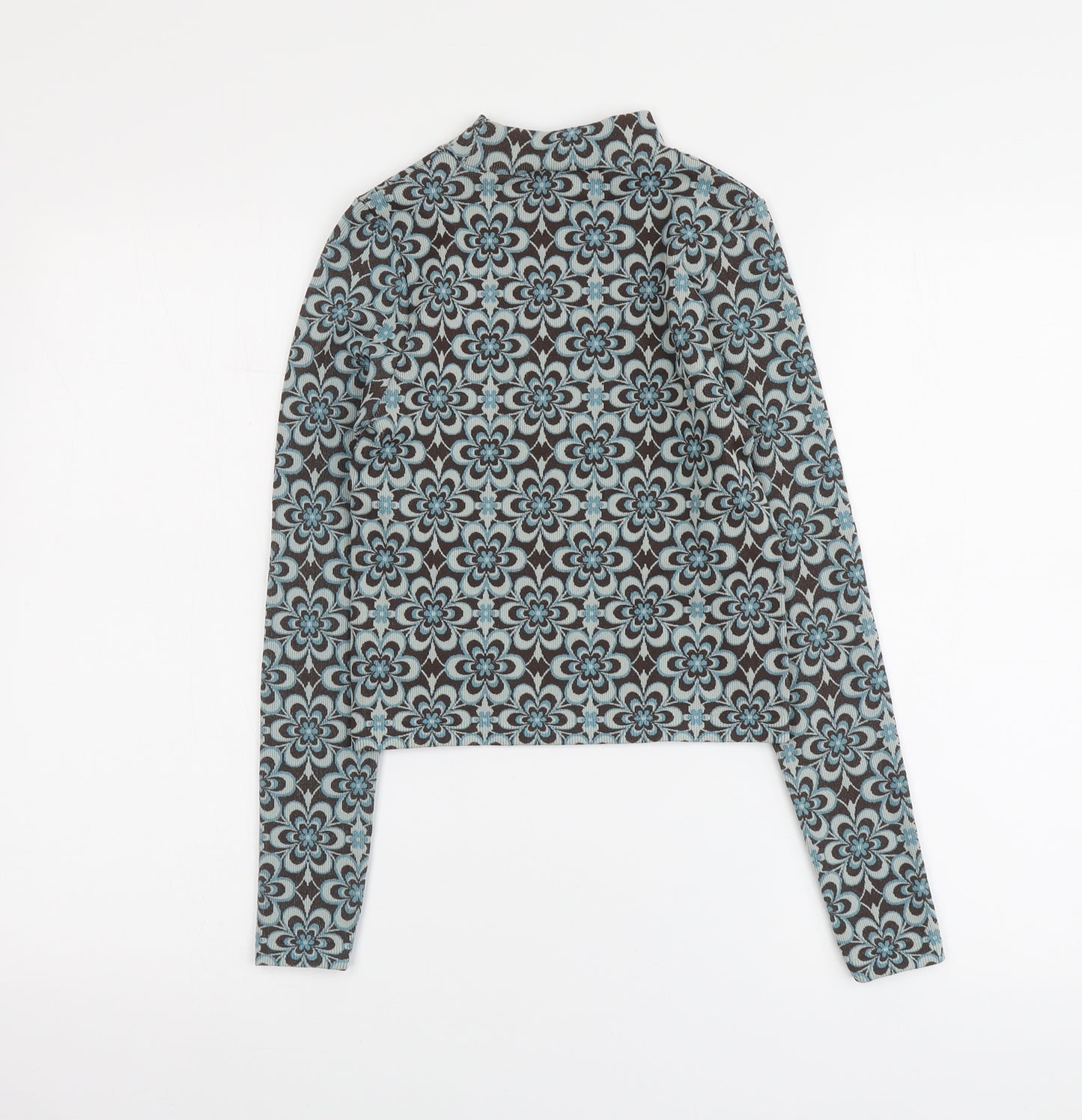 Stradivarius Womens Multicoloured Geometric Polyester Basic Blouse Size S High Neck
